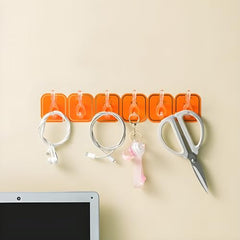 JIALTO 1 Pcs Wall Hanger Hooks | Strong Self Adhesive Magic Sticker Hook for Clothes, Towels & Accessories | 6 Hook Strip for Home, Bathroom & Kitchen - Transparent