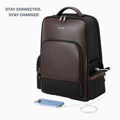 Aethon | Krossover 15.6-Inch Laptop Backpack | Water-Resistant with Multiple Pockets for Office, Travel | Shoulder Bag Made with Vegan Microfiber Leather (BLUE + BROWN)