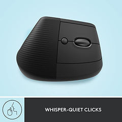 Logitech Lift Vertical Ergonomic Mouse, Wireless, Bluetooth or Logi Bolt USB Receiver, Quiet clicks, 4 Buttons, Compatible with Windows/macOS/iPadOS, Laptop, PC - Graphite
