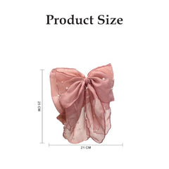 MOMISY Elegant Chiffon Bow Hairpin for Women | Pearl Decor Fluffy Back Head Clip | Korean Style Large Hair Accessory (Pink)