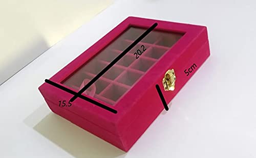 SYGA 24 Section Velvet Glass Jewelry Ring Display Organiser Box Tray Holder Earrings Storage Case (Black)