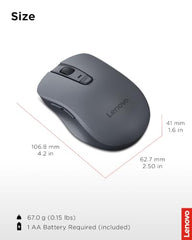 Lenovo WL310 Bluetooth Silent Mouse, Bluetooth 5.0, Upto 3million Button clicks, 1600 DPI, 6 Buttons (Left Click, Right Click, Scroll Click, DPI, 2 x Side Buttons), DPI LED Indicator, Grey