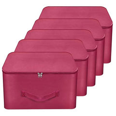 Storite 2 Pack Nylon Wardrobe Bag Underbed Cloth Storage Organizer | Moisture Proof Storage Bag, Storage box for Clothes Saree Bags, Zippered Closure & Handle - Magenta,37x34x23 cm