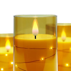 Flameless LED Pillar Candle Set of 2 | Acrylic Fiber Glass | Dancing Faux Wick | Remote Control with Battery Operated 3 AA | Home Décor & Gifting | 3" D x 6" H | Red