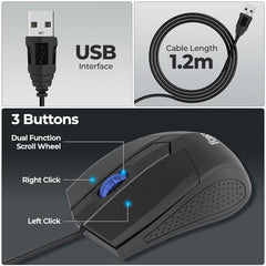 Foxin Glance Grey Wired USB Mouse | 1200 DPI Optical Sensor | Ergonomic & Lightweight (68g) with 3-Button | Plug & Play | 1.2M Cable | Silent Buttons | Wired Mouse for Laptop, PC, Desktop & Office Use