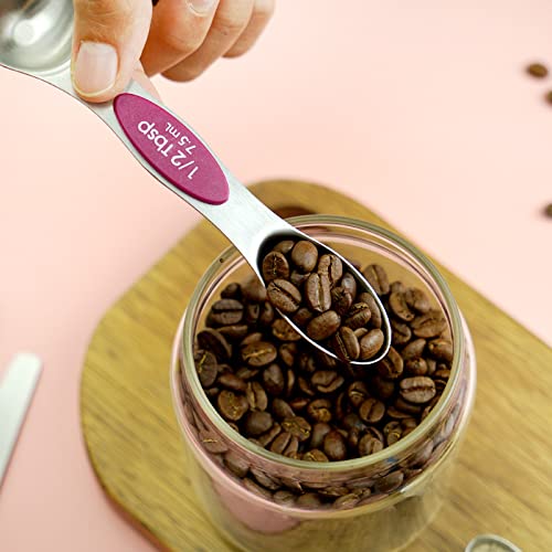 SYGA Double Sided Magnetic Measuring Spoon Set 5Pcs Stainless Steel Teaspoons and Tablespoons for Cooking Baking Measuring Dry and Liquid Ingredients 1tbsp 1/2tbsp 1tsp 1/2tsp 1/4tsp - Black