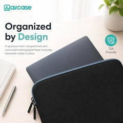 AirCase Neoprene Laptop Sleeve Case Cover for 15.6 Inch MacBook, Dell, HP, Lenovo, More| Water-Resistant, Shockproof Padding, Scratch-Proof| Slim Fit, Wrinkle Free, TSA Security Friendly (Black-Grey)