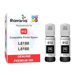 Ravaria 011 & 012 Compatible Refill Ink for Epson L8180 / L8160 Printer Compatible Ink Bottle for Epson 011/012 Ink Code (70 ml x C/M/Y/BK/PB/GY) Ink Bottle (011/012 Ink Set (6 Color))