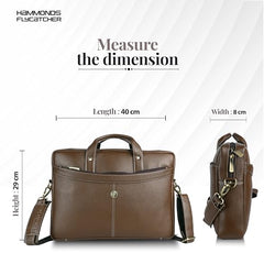HAMMONDS FLYCATCHER Genuine Leather Office Bag for Men, 15.6 Inch Professional Brown Laptop Bag for Men, Adjustable Strap & Multi Compartments, 1 Year Warranty - Office, Travel, Daily Use