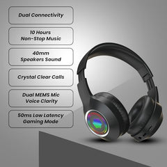 truke Newly Launched BTG 500 Over The Ear Gaming Headphone with 40mm Drivers, 10H of Playtime, Dual Pairing, Gaming Mode (50ms Latency) with RGB LEDs, TF Card with Volume Control, BT 5.4 (Sky Blue)