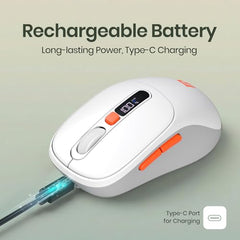 Portronics Toad 9 Wireless Bluetooth Mouse with Dual Wireless (BT + 2.4 GHz), Smart LED Display, Rechargeable Battery, Forward & Back Button, Multi-Device Pair, Upto 4800 Dpi Sensitivity(White)