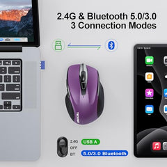 TECKNET Wireless Mouse, BT 5.0/2.4G, Rechargeable 6-DPI Silent, Grey