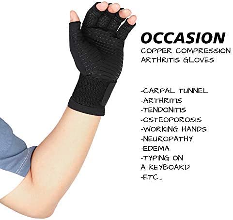 MOMISY Arthritis Gloves Copper-Infused Fingerless Compression Gloves to Speed Up Recovery & Relieve Symptoms of Arthritis RSI Tendonitis & More for Men & Women - 1 Pair, Black, Medium
