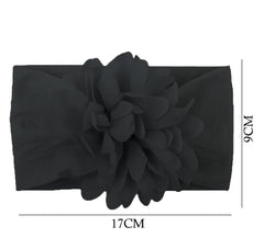 SYGA PACK OF 3 Headbands Nylon Flower Soft Stretchable Hairband for Newborn Infant Toddler Kids For 0-3 Year (MediumPink-Beige Yellow-Turquoise)