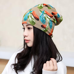 MOMISY Women Unisex Winter Beanie Hat & Neck Warmer | Knitted Multifunctional Scarf Cap with Letter Print | Warm Pullover Hat (in, Alpha, Free Size, FeatherKhaki)
