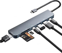 PESOMA USB C Hub – 8-in-1 USBC Adapter with USB, C-USB, 100W PD, USB 3.0 5Gbps Ports, SD/TF Card Reader – USB-C Dongle for Office, Meetings, Travel & Home Setup (Silver)