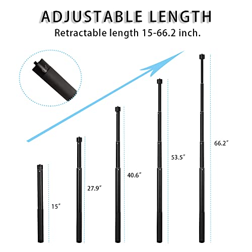 15-66.2 inch Invisible Selfie Stick,Long Extension Pole Compatible with Insta360 X5/X4/X3,GoPro Hero 13/12/11/10/9,DJI Osmo Action 4/5 Pro/6,AKASO EK7000 Brave 4 7 LE ODDV Camera,1/4" Extended Monopod