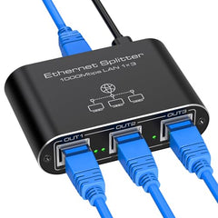 VEDINDUST LAN Splitter 1 to 4 1000 Mbps Aluminium LAN Switch Network Switch LAN Distributor Gigabit Ethernet Switch for Computers, Hubs, Switches, Router, Set-Top Box (with USB-C Power Cable)