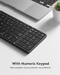 Samsers Foldable Bluetooth Keyboard with Numeric Keypad,Full-Size Wireless Folding Keyboard with PU Leather, Portable Travel Keyboard for iOS Android Windows Mac OS, Support 3 Device(BT5.1 x 3)-Black