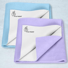 R for Rabbit Waterproof Quick Dry Sheet for Baby | Anti-Piling Fleece Breatheable Fabric Extra Absorbent Instant Dry Baby Bed/Cot Protector Mat (Size-S,Green-Grey,Pack of 2 Combo)