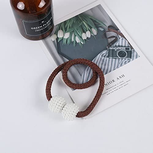 Syga 2Pcs Curtain Tiebacks 46cm Curtain Clip Rope Holdbacks Classy Decorative Pearl Holder Buckles for Home Hotel Window Draperies Rope Ties Office Living Bedroom Decoration- Pack of 2, Beige
