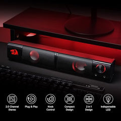Redragon GS550 Orpheus PC Gaming Speakers, 2.0 Channel Stereo Desktop Computer Sound Bar with Compact Maneuverable Size, Quality Bass and Decent Red Backlit, USB Powered w/ 3.5mm Cables, Doom Eternal