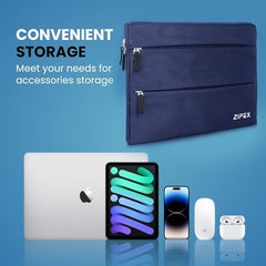 360 Protective 16 Inch Laptop Sleeve Case & Charger Pouch with 2 Front Pockets & Carry Handle | Compatible with 15-16 inch HP, DELL, Asus, Mackbook Devices | Water-Resistant | Blue