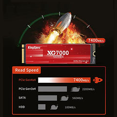 KingSpec XG7000 2TB NVMe SSD PCIe 4.0-7400MB/s Read Speed, 3D TLC NAND M.2 2280 Internal SSD, Compatible with Gaming PC, Laptop, PS5 Console