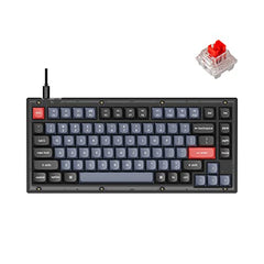 Keychron V1 Wired Mechanical Keyboard, 75% Layout, Frosted Black QMK/VIA Programmable, Hot-swappable K Pro Red Switch, Mac Windows Linux Compatible, Translucent, USB-C