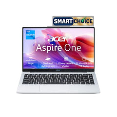 Acer Smartchoice Aspire One, Intel Core Celeron N4500, 8GB LPDDR4 RAM/ 256GB SSD, 14.0"/35.56cm WXGA Display, Intel UHD Graphics, Win 11 Home, Pure Silver, 1.3 Kg, A114-45, Thin and Light Laptop