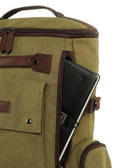 FUR JADEN Eco Friendly Travel 4 Compartment Laptop Backpack Made of Water Resistant Sustainable Canvas and Vegan Leather for Unisex for Travel Hiking Work (Coffee)