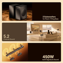 boAt Aavante Bar Prime B450 with Dual Subwoofers and Rear Speakers, 450W RMS Output, 5.2 Channel, Multi-Connectivity, EQ Modes, & BT v5.4 Soundbar with Powerful Signature Sound (Core Black)