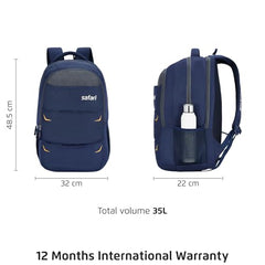Safari Omega spacious/large laptop backpack with Raincover, college bag, travel bag for men and women, Black, 30 Litre