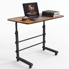 PRIMEBULL Adjustable Laptop Table with Wheels, Multi-Purpose Study Table | Bed Table | Height Adjustable for Office & Work from Home | Space Saving | Easy to Assemble (PRIMEBULL - Natural Wood)