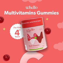 Whello Kids Multivitamin Gummies | Doctor Formulated Daily Multivitamins for Growing Kids | No Added Sugar, No Artificial Colors, Vegan & Gelatin Free | Gut-Friendly Fibre, Vitamin C & Biotin | Fruity Berry Taste | 30 Gummies