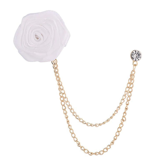 SYGA Rose Flower Brooch Pin for Men & Women,Beautiful Fashion Jewelry with Chain Design(White)