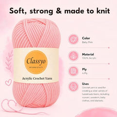 Classyo Acrylic Yarn for Crocheting (100gms x 1 Ball, 4ply) | Soft Wool Crochet Thread | Acrylic Hand Knitting Yarn | Wool for Crochet | For Sweater, Scarf, Hat, Baby Clothes, Purse, Gift Bags and DIY Crafts (Butter, Pack of 1)