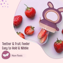 LuvLap Silicone Food/Fruit Nibbler with Extra Mesh, Soft Pacifier/Feeder, Teether for Baby, Infant, Bunny Violet & Pink