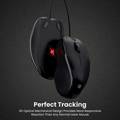 Portronics Toad 101 Wired Optical Mouse with 1200 DPI, Plug & Play, Hi-Optical Tracking, 1.25M Cable Length, 30Lakhs Click Life(Black)