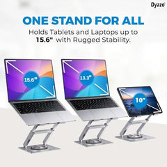 Dyazo 360° Rotating Laptop Stand Holder | Height Adjustable & Foldable Riser for 10-15.6 Inch Laptop | Anti Slip Pads with Heat Vent | Compatible for MacBook, Dell, HP, Lenovo & Other Notebook- Silver