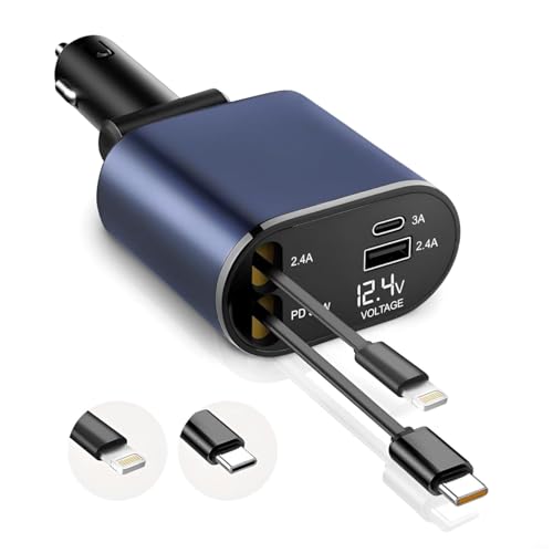 120W Fast Car Charger (2026 New Version) with 80CM Retractable Type-C Charging for 4 Devices – Universal Car Mobile Charger for All Smartphones & Tablets (Car Charger)