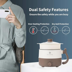 SKYTONE Multipurpose Electric Kettle With Ceramic Coating 1.5L | Non-Stick Cooker For Boil, Steam, Fry, Saute | Multi Cooker Kettle For Water, Milk, Egg, Tea, Soup, Babyfood, Rices (Beige)