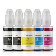 D-tron GT51/GT52 Compatible Refill Ink for HP 5810 5811 5820 5821 115 116 117 310 315 319 410 415 416 419 457 Printers (Black-2 Colour-3) Pack of 5 - Cyan, Magenta, Yellow, Black
