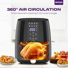 Milton Rapid Digital Air Fryer 4.2L|1450W|360° High Speed Air Circulation|Up to 90% Less Oil Usage|8 Preset Menus|Touch Control Panel & Digital Display|Auto Shut-Off|1 Year Warranty (Black)