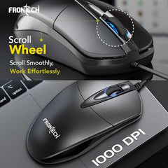 FRONTECH Wired Keyboard and Mouse Combo | Membrane Keys with Retractable Stands | USB Plug & Play | Ergonomic & Comfortable Design | 1 Year Warranty (1692, Black)