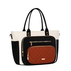 Bayne Large Tote Bag for Woman | Large Size Laptop Bags for Women Office Use | Waterproof Handbag for Women | Elegant Office Bag for Woman | 13 inch Laptop (CREAM&BROWN)