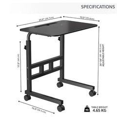 APPUCOCO Height Adjustable Trolly Portable Table with Wheels, Multipurpose Movable Table for Laptop, Work from Home - Black