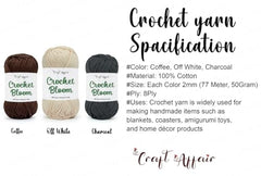 Craft Affair | Crochet Bloom Cotton Yarn 8ply (Each Color 2mm, 77Meter, 50Gram) 100% Pure Cotton | for Knitting Yarn | Craft & DIY Project: Grey, Pink, Off White