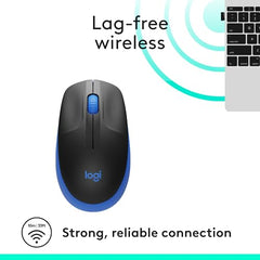 Logitech M190 Wireless Mouse,Full Size Ambidextrous Curve Design, 18-Month Battery with Power Saving Mode, USB Receiver, Precise Cursor Control + Scrolling, Wide Scroll Wheel, Scooped Buttons -Blue