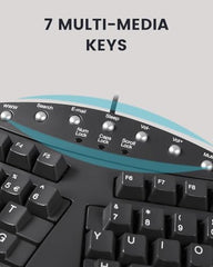 Perixx PERIBOARD-512B Ergonomic Split Keyboard – Full-Size Wired USB Keyboard with Palm Rest and 7 Multimedia Hotkeys – 3D Curve Design for RSI Relief – Black, US English